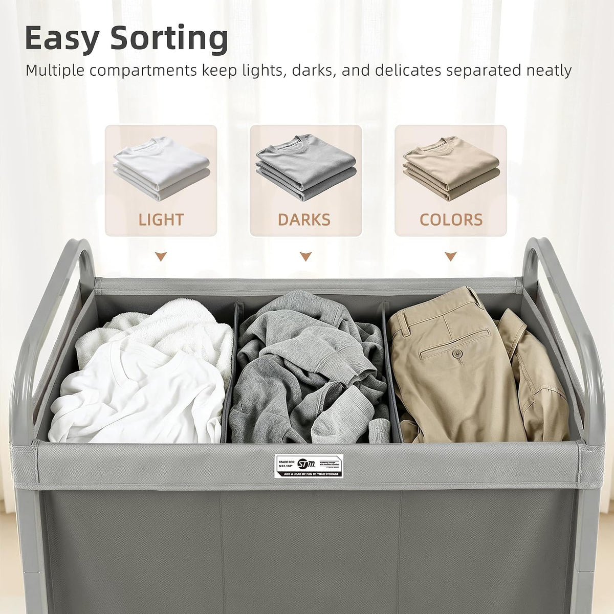 Laundry Hamper 3 Section with Lid Rolling Laundry Basket