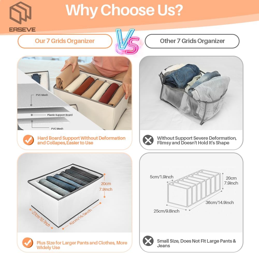 7-Grid Closet Organizers and Storage Bins with Dividers for Clothes
