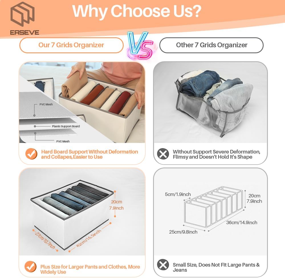 7-Grid Closet Organizers and Storage Bins with Dividers for Clothes