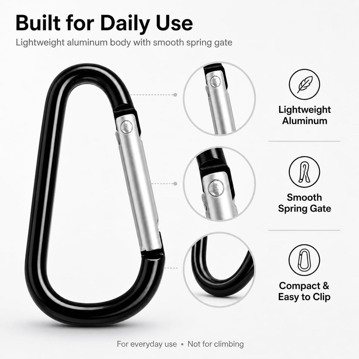 Carabiner Clips 9-Pack 2.25 Inch Small Aluminum Keychain Carabiners Mini Spring Snap Hook for Keys Bags Backpack Camping Travel Stroller EDC Gear Black
