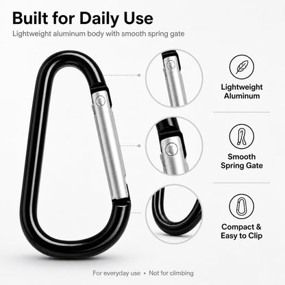 Carabiner Clips 9-Pack 2.25 Inch Small Aluminum Keychain Carabiners Mini Spring Snap Hook for Keys Bags Backpack Camping Travel Stroller EDC Gear Black