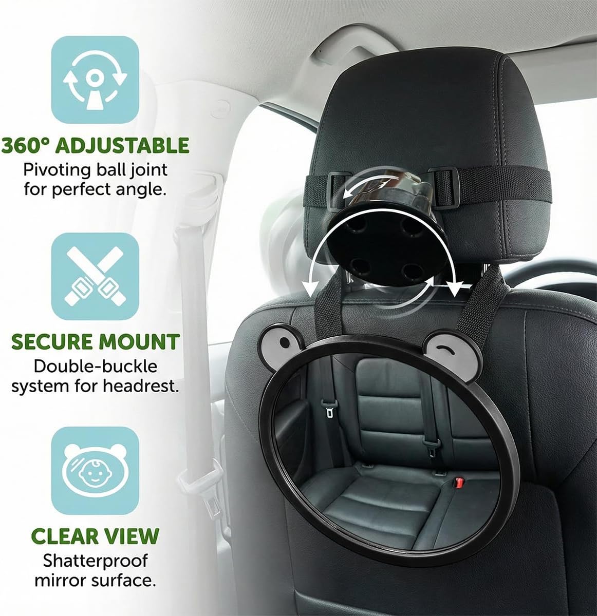 Baby Car Mirror, Rear Facing Backseat Infant View Accessory (Black)