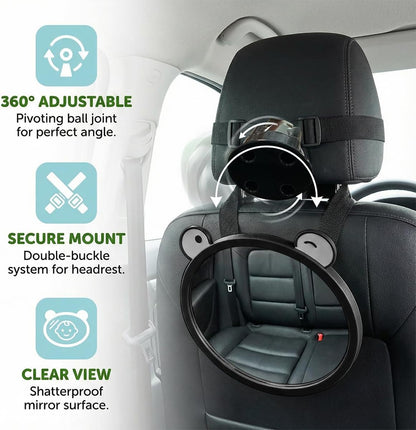 Baby Car Mirror, Rear Facing Backseat Infant View Accessory (Black)