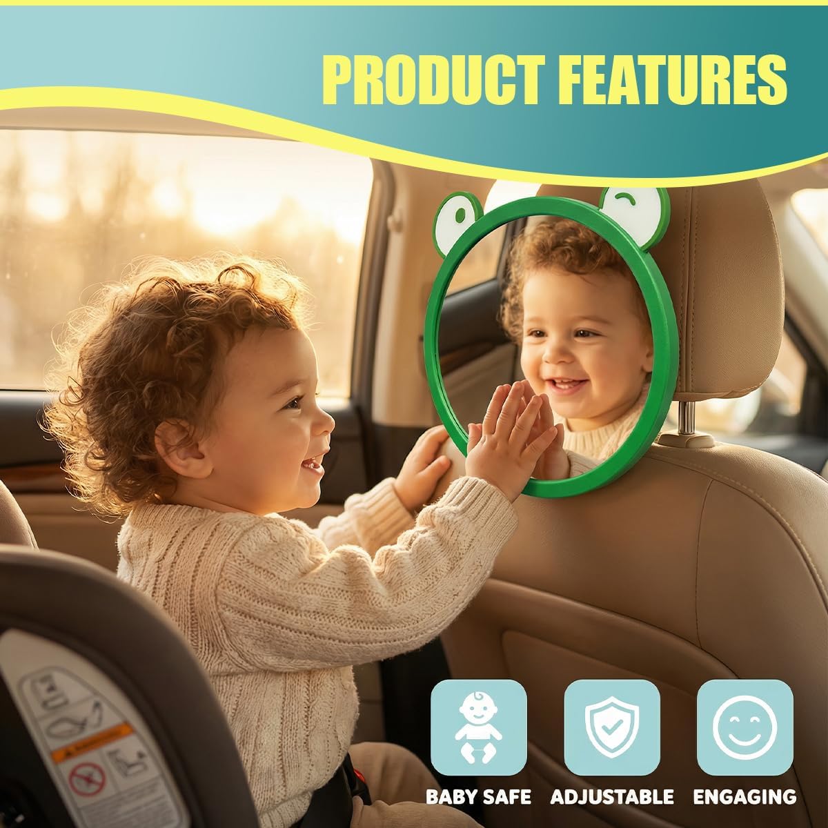Baby Car Mirror, Rear Facing Backseat Infant View Accessory (Black)