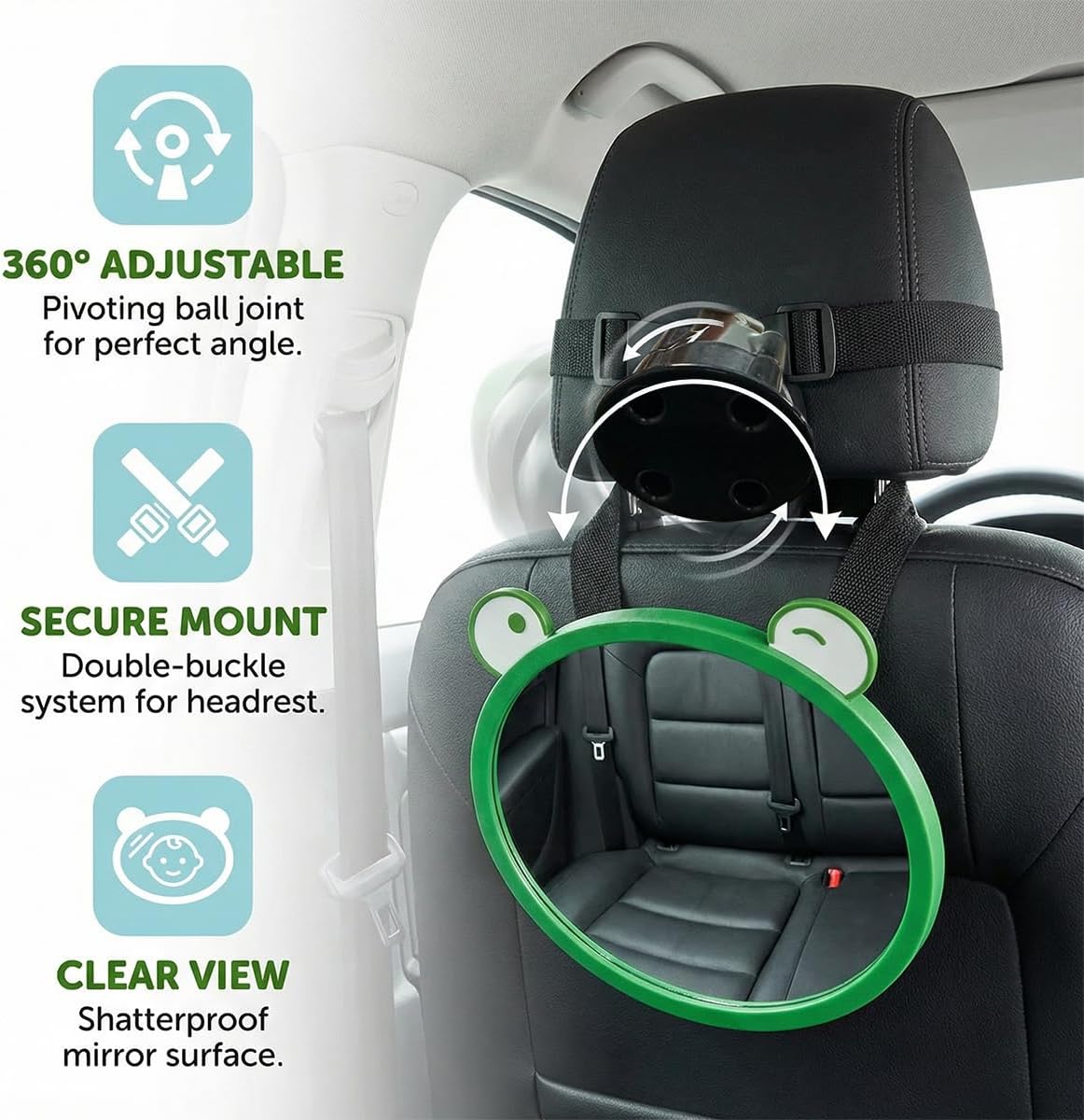 Baby Car Mirror, Rear Facing Backseat Infant View Accessory (Black)