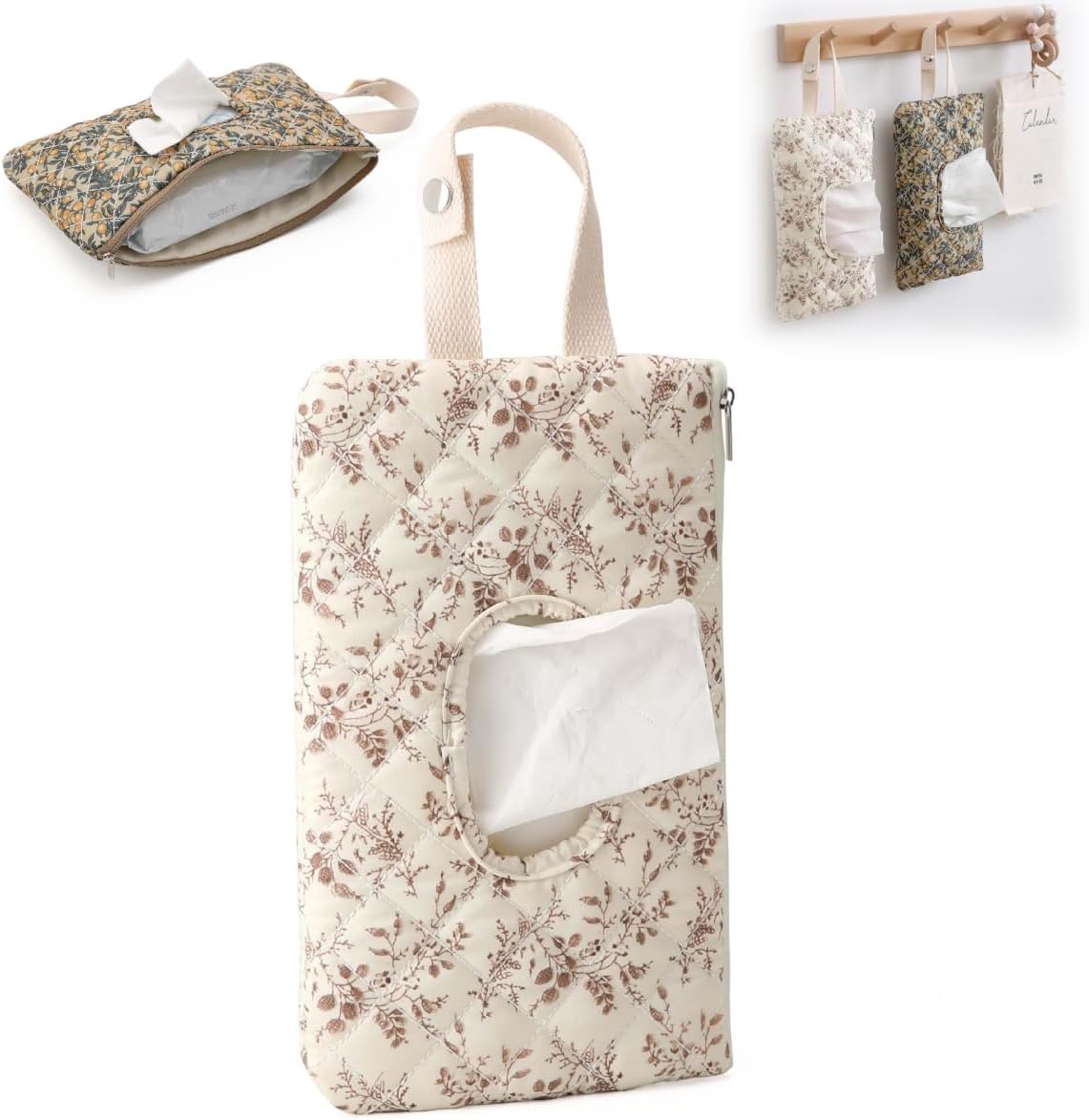 Portable Tissue Pouch‑Refillable Wet Wipes Case with Lanyard, for Home & Travel (Beige)