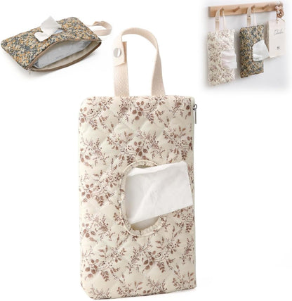 Portable Tissue Pouch‑Refillable Wet Wipes Case with Lanyard, for Home & Travel (Beige)