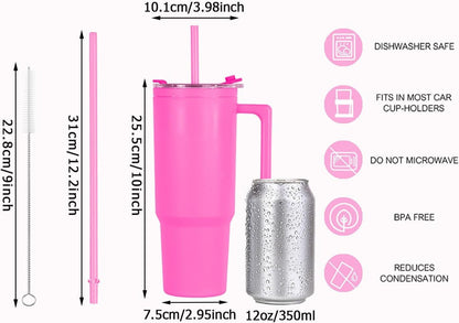 40oz Reusable Plastic Insulated Tumblers with Handle and Straw, Double Wall Tumbler with Lid, Cup Holder Friendly Travel Mug for cold drinks, sand ice, Purple