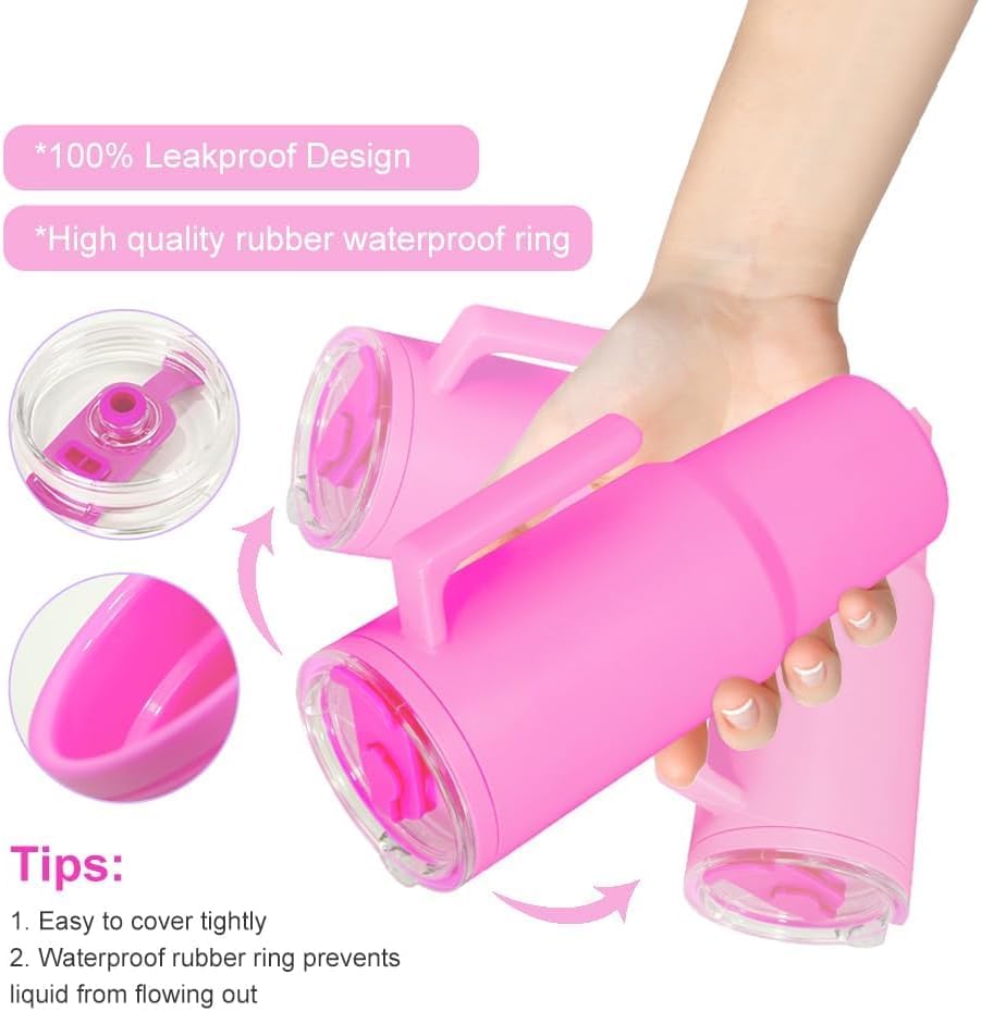 40oz Reusable Plastic Insulated Tumblers with Handle and Straw, Double Wall Tumbler with Lid, Cup Holder Friendly Travel Mug for cold drinks, sand ice, Purple