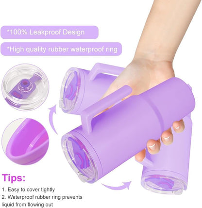 40oz Reusable Plastic Insulated Tumblers with Handle and Straw, Double Wall Tumbler with Lid, Cup Holder Friendly Travel Mug for cold drinks, sand ice, Purple