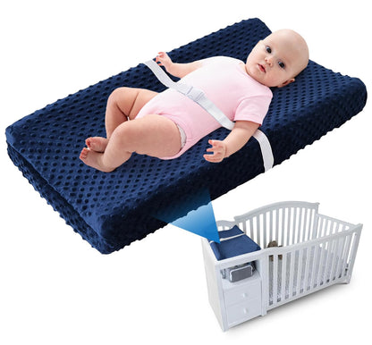 Compact Small Changing Pad with Cover - 27" X 16" Contoured Baby Diaper Changing Pad for Combo Crib with Changing Table-Waterproof & Hypoallergenic, Safety Strap with Quick-Release Buckle-Grey