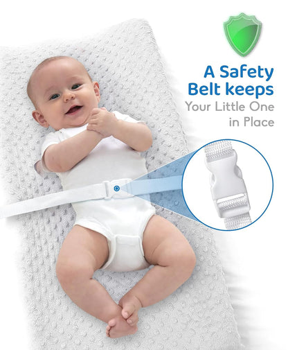 Compact Small Changing Pad with Cover - 27" X 16" Contoured Baby Diaper Changing Pad for Combo Crib with Changing Table-Waterproof & Hypoallergenic, Safety Strap with Quick-Release Buckle-Grey