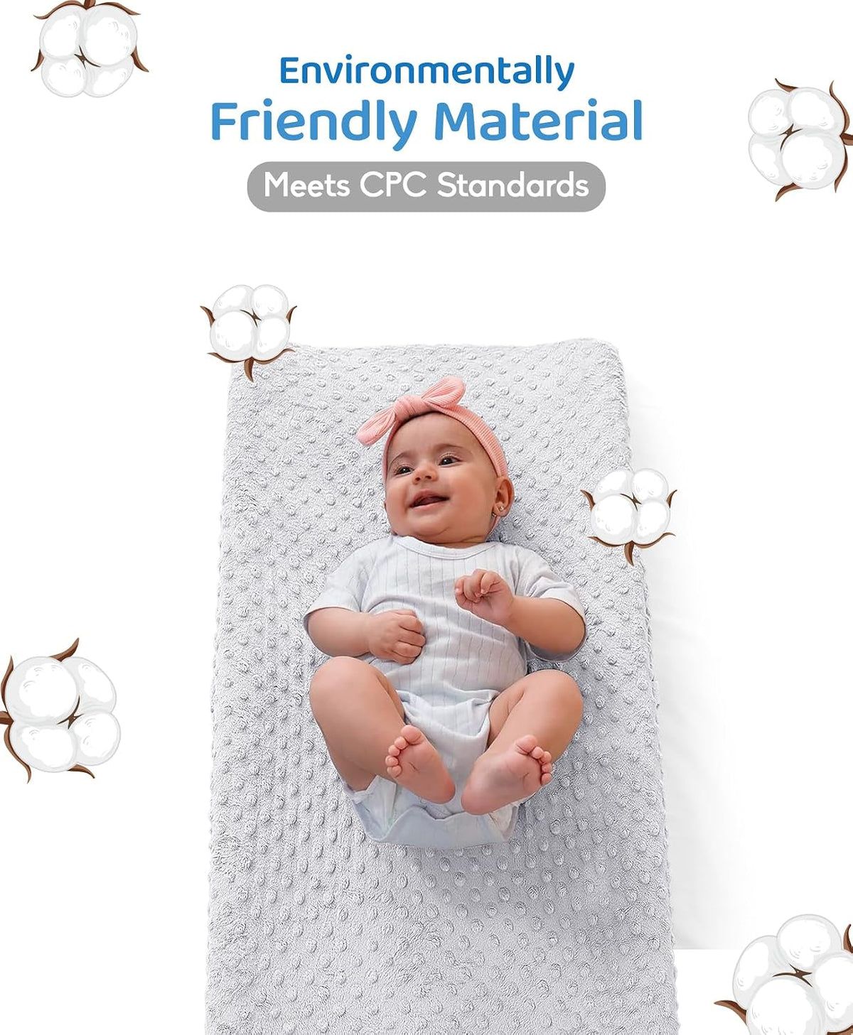 Compact Small Changing Pad with Cover - 27" X 16" Contoured Baby Diaper Changing Pad for Combo Crib with Changing Table-Waterproof & Hypoallergenic, Safety Strap with Quick-Release Buckle-Grey
