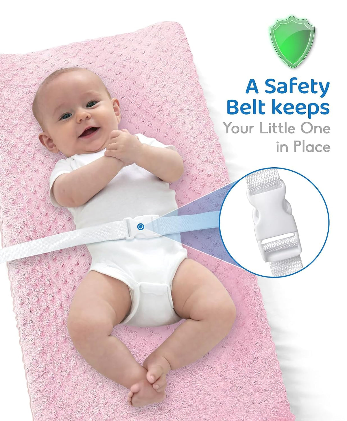 Compact Small Changing Pad with Cover - 27" X 16" Contoured Baby Diaper Changing Pad for Combo Crib with Changing Table-Waterproof & Hypoallergenic, Safety Strap with Quick-Release Buckle-Grey