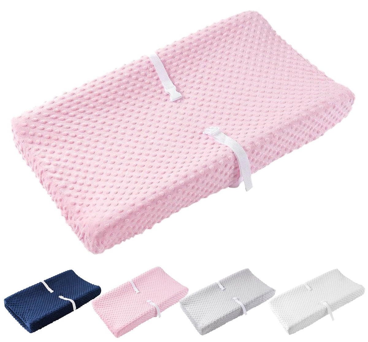 Compact Small Changing Pad with Cover - 27" X 16" Contoured Baby Diaper Changing Pad for Combo Crib with Changing Table-Waterproof & Hypoallergenic, Safety Strap with Quick-Release Buckle-Grey