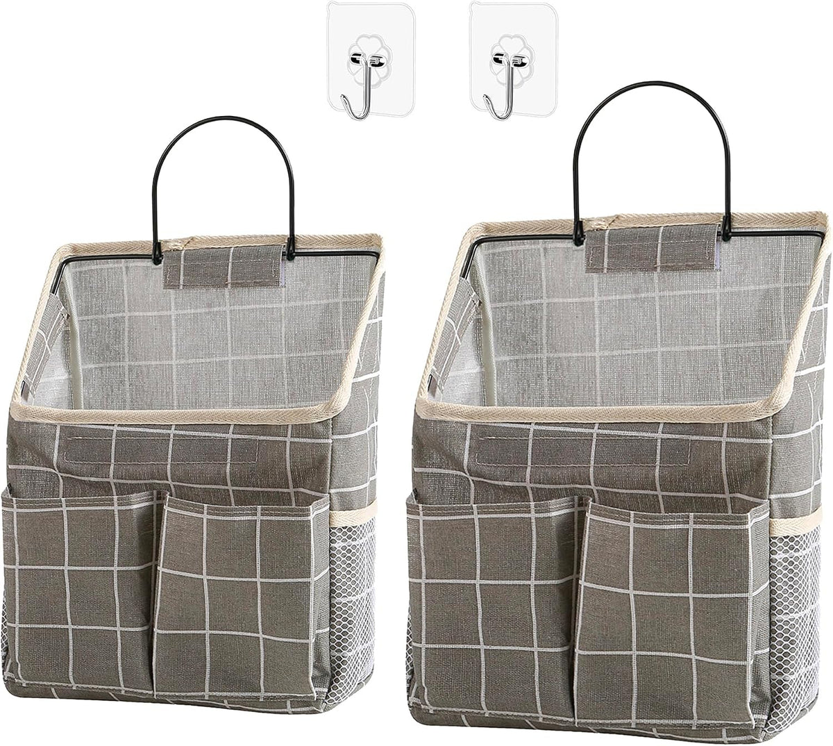 2 Pack Wall Hanging Storage Bag,Wall Hanging Organizer with Pockets, Hanging storage basket for Dormitory Bathroom Bedroom (Grey-upgraded)