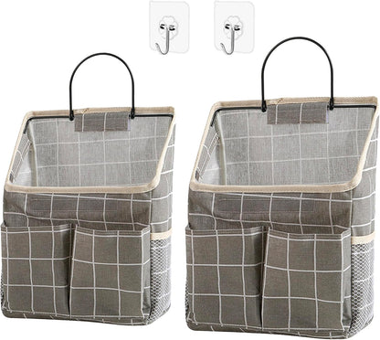 2 Pack Wall Hanging Storage Bag,Wall Hanging Organizer with Pockets, Hanging storage basket for Dormitory Bathroom Bedroom (Grey-upgraded)