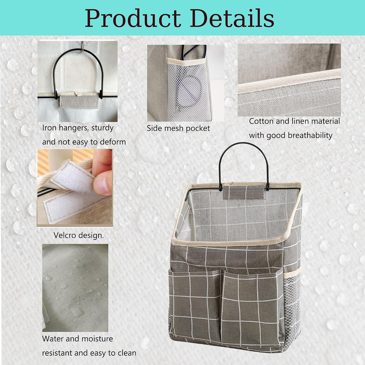 2 Pack Wall Hanging Storage Bag,Wall Hanging Organizer with Pockets, Hanging storage basket for Dormitory Bathroom Bedroom (Grey-upgraded)