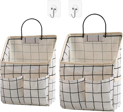 2 Pack Wall Hanging Storage Bag,Wall Hanging Organizer with Pockets, Hanging storage basket for Dormitory Bathroom Bedroom (Grey-upgraded)