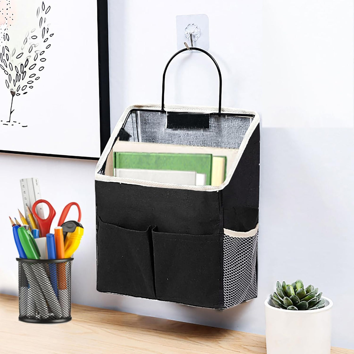 2 Pack Wall Hanging Storage Bag,Wall Hanging Organizer with Pockets, Hanging storage basket for Dormitory Bathroom Bedroom (Grey-upgraded)