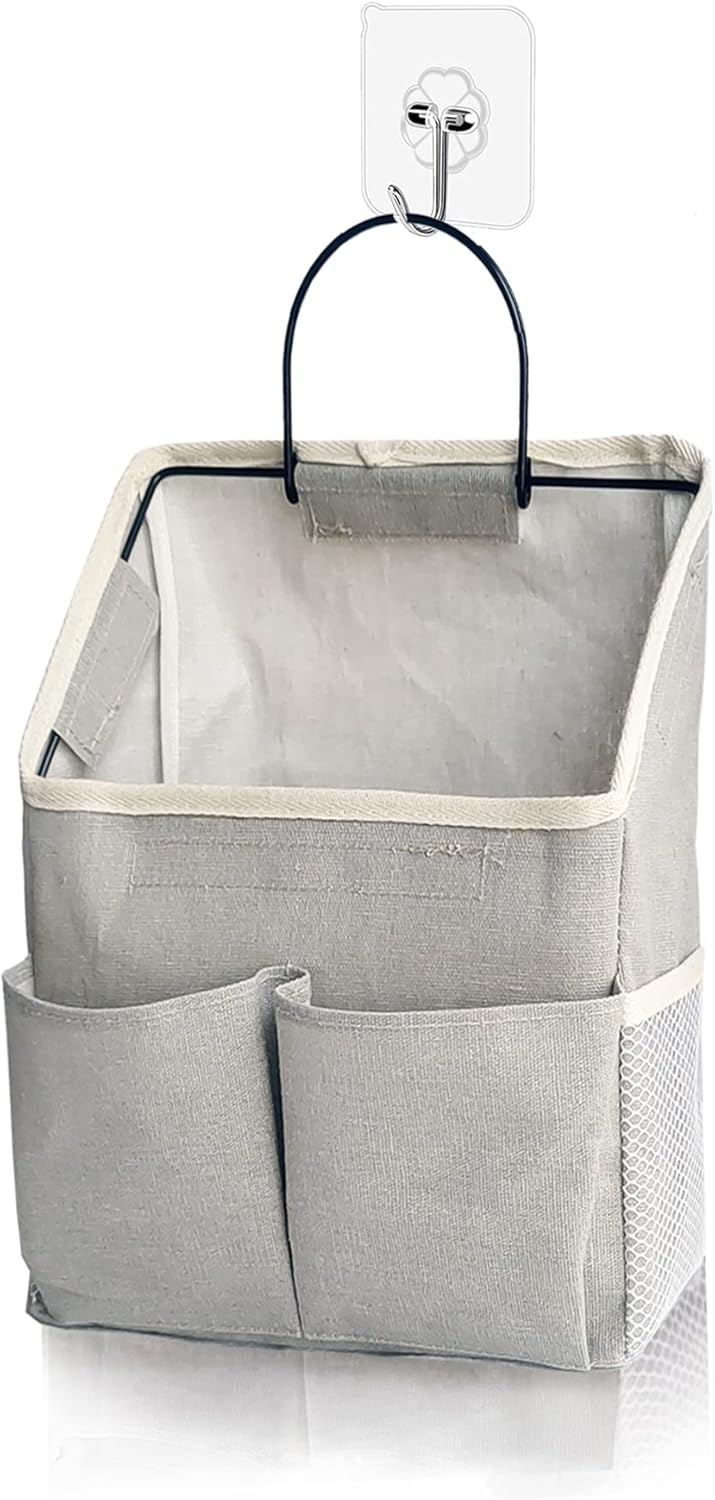 2 Pack Wall Hanging Storage Bag,Wall Hanging Organizer with Pockets, Hanging storage basket for Dormitory Bathroom Bedroom (Grey-upgraded)