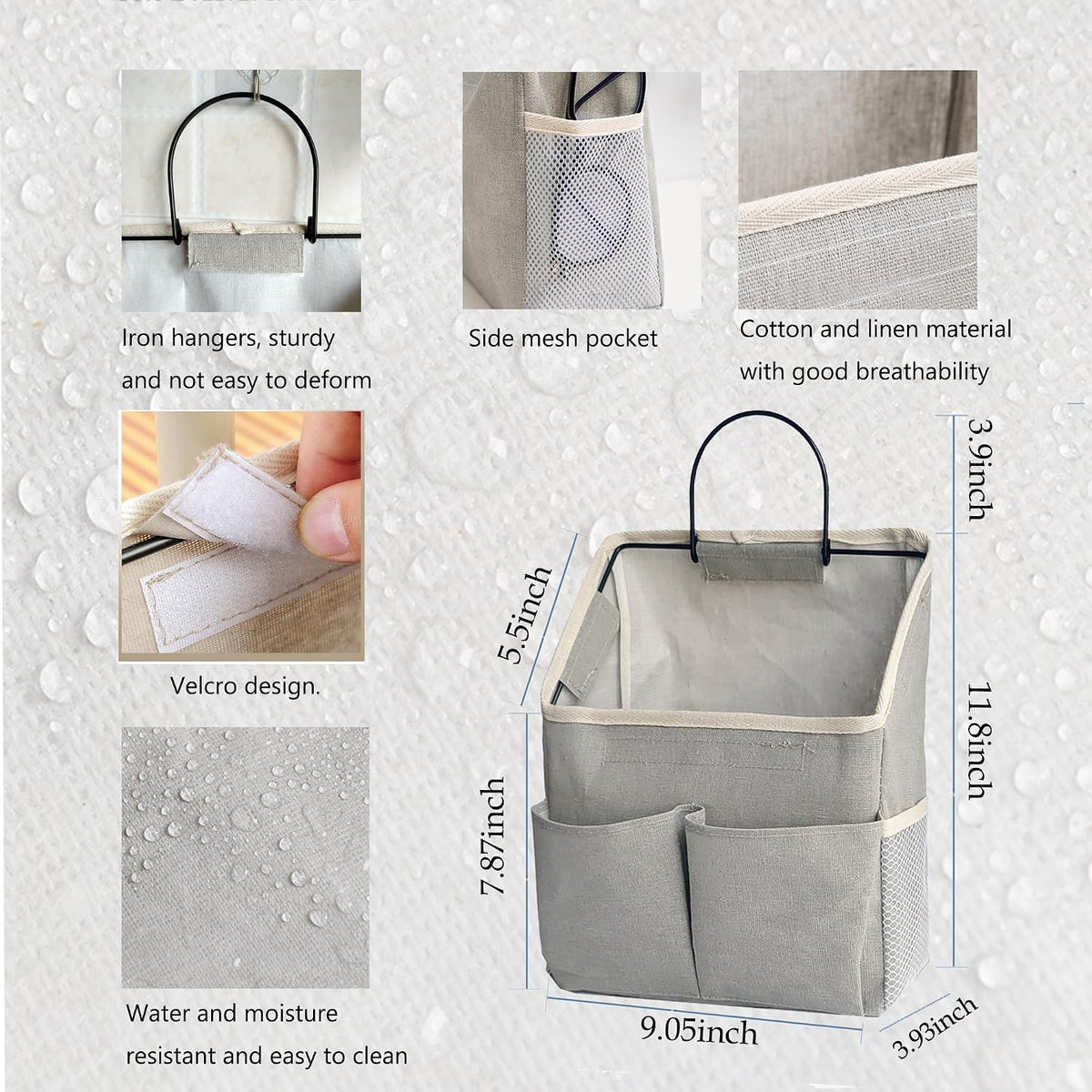 2 Pack Wall Hanging Storage Bag,Wall Hanging Organizer with Pockets, Hanging storage basket for Dormitory Bathroom Bedroom (Grey-upgraded)