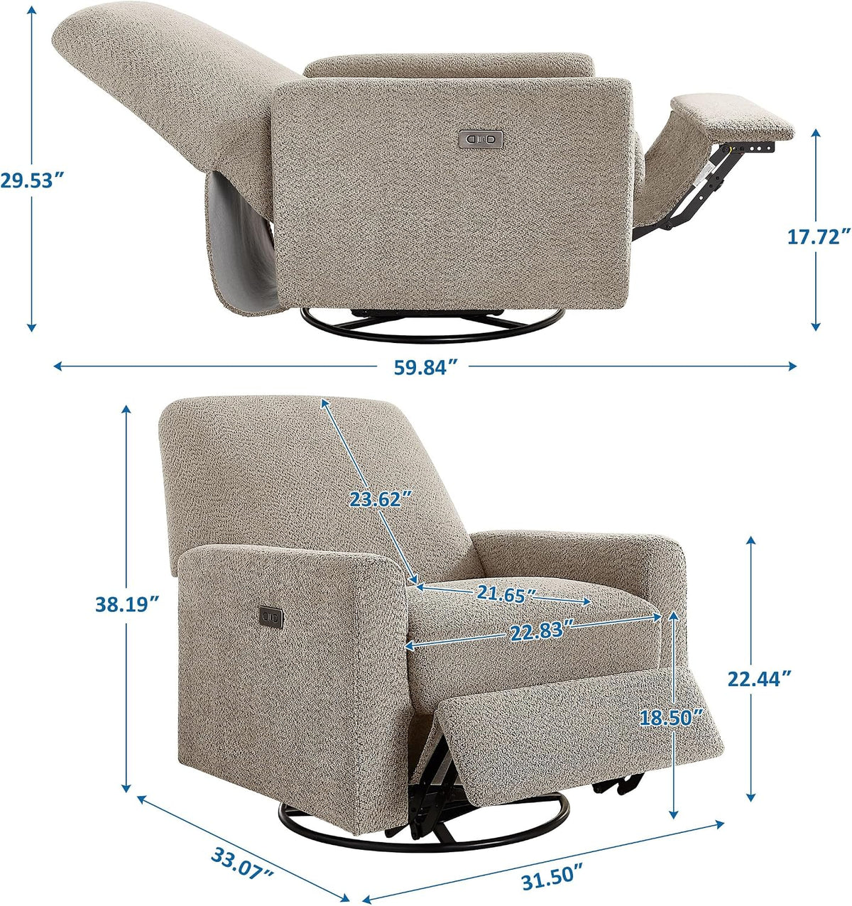 Swivel Glider Recliner Chair, Power Recliner with Boucle Fabric, White