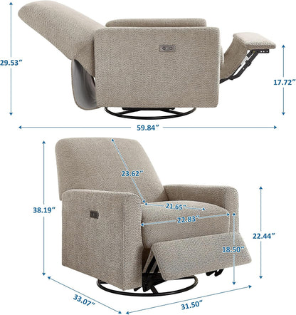 Swivel Glider Recliner Chair, Power Recliner with Boucle Fabric, White