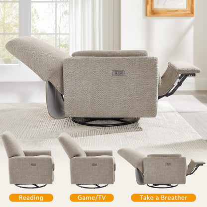 Swivel Glider Recliner Chair, Power Recliner with Boucle Fabric, White