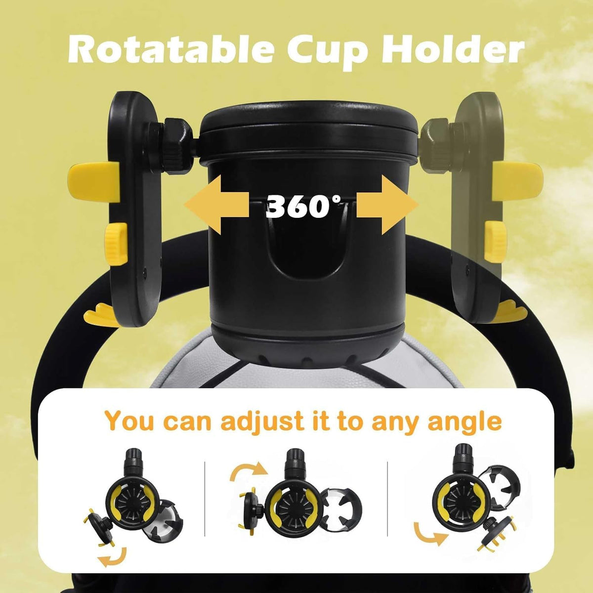 Baby Stroller Cup Holder - 3-in-1 Rotatable Bottle & Cup Holder with Detachable Phone Mount | Universal Fit for Strollers, Bikes, Scooters | Anti-Shake Silicone Inserts