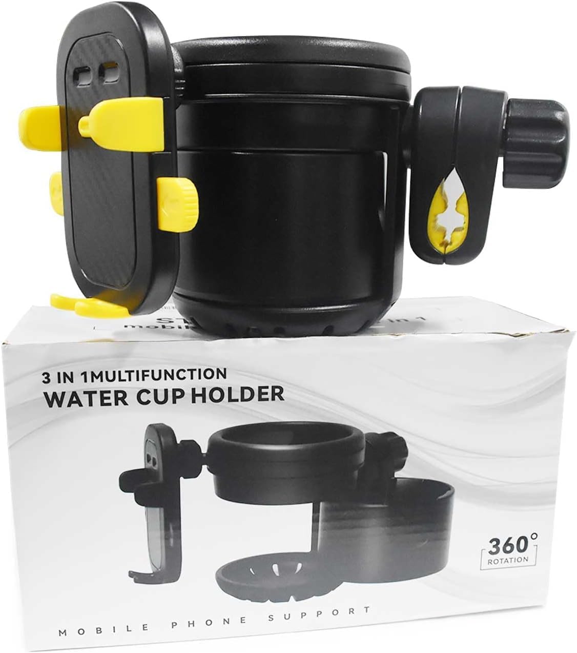 Baby Stroller Cup Holder - 3-in-1 Rotatable Bottle & Cup Holder with Detachable Phone Mount | Universal Fit for Strollers, Bikes, Scooters | Anti-Shake Silicone Inserts