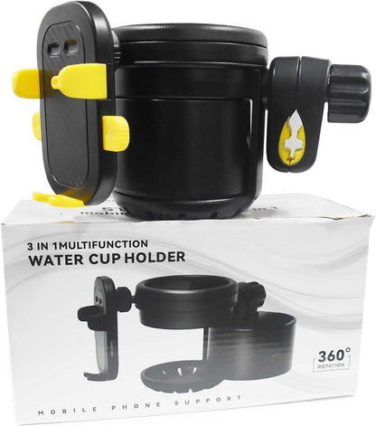 Baby Stroller Cup Holder - 3-in-1 Rotatable Bottle & Cup Holder with Detachable Phone Mount | Universal Fit for Strollers, Bikes, Scooters | Anti-Shake Silicone Inserts