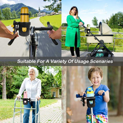Baby Stroller Cup Holder - 3-in-1 Rotatable Bottle & Cup Holder with Detachable Phone Mount | Universal Fit for Strollers, Bikes, Scooters | Anti-Shake Silicone Inserts