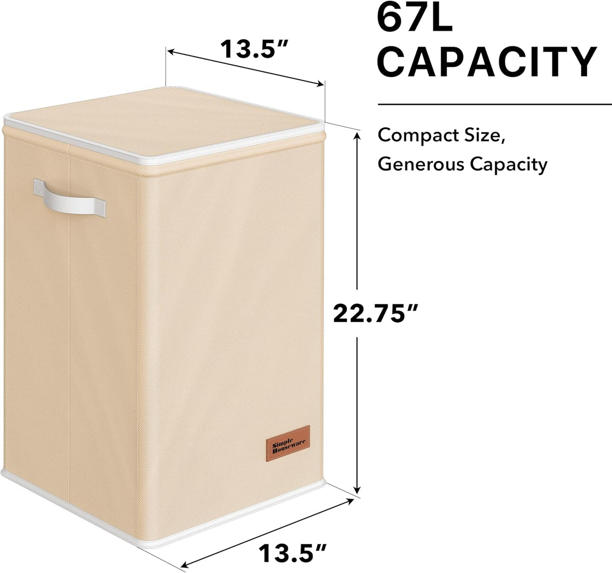 Foldable Laundry Hamper Basket with Lid and Bag, Beige
