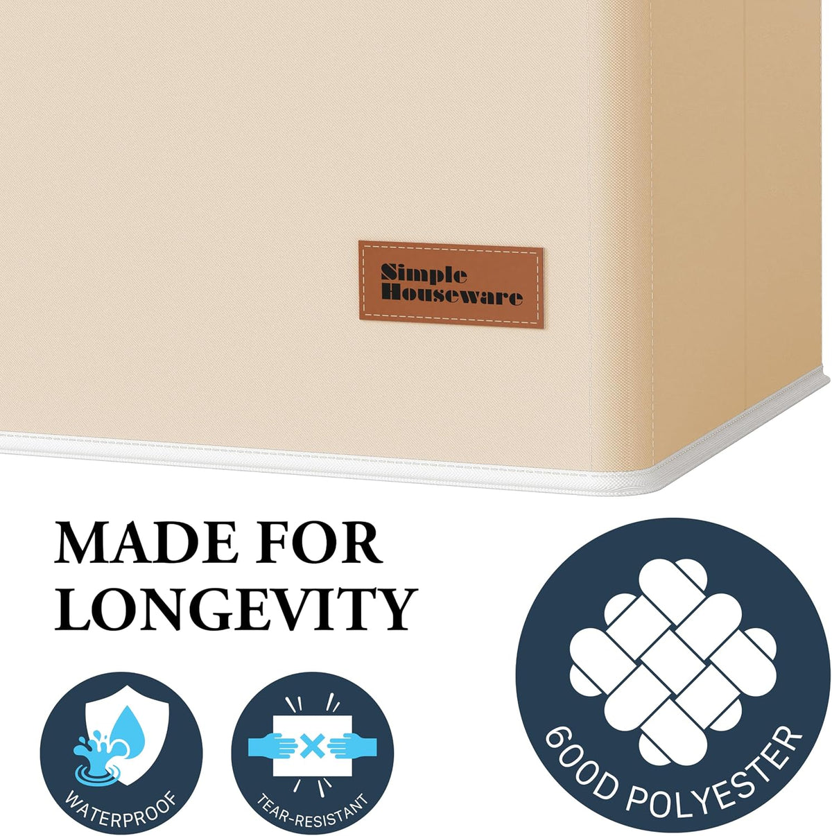 Foldable Laundry Hamper Basket with Lid and Bag, Beige