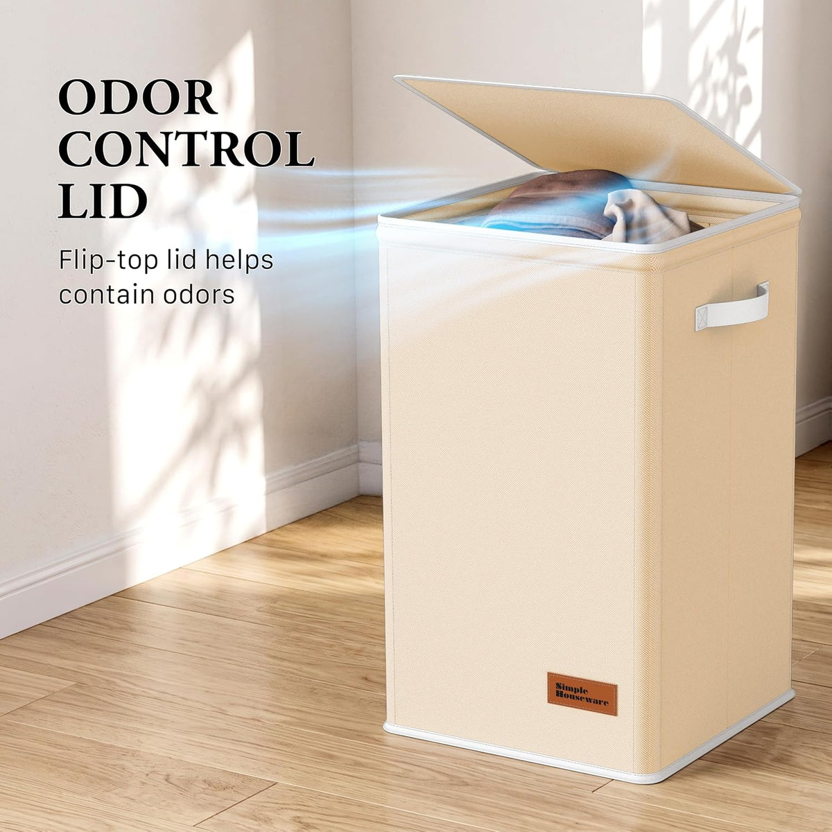 Foldable Laundry Hamper Basket with Lid and Bag, Beige
