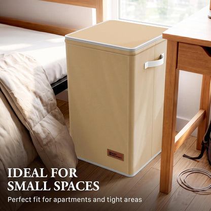 Foldable Laundry Hamper Basket with Lid and Bag, Beige