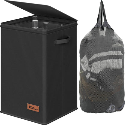 Foldable Laundry Hamper Basket with Lid and Bag, Beige