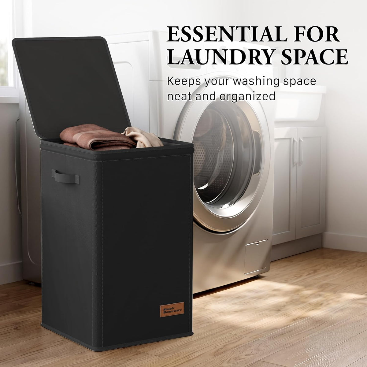 Foldable Laundry Hamper Basket with Lid and Bag, Beige