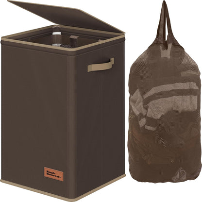 Foldable Laundry Hamper Basket with Lid and Bag, Beige