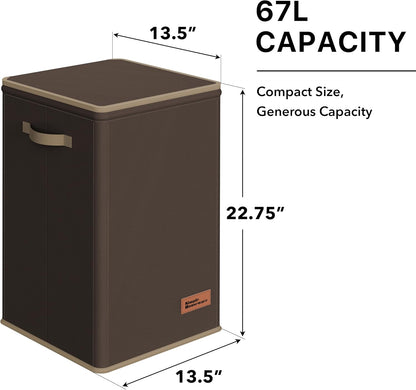 Foldable Laundry Hamper Basket with Lid and Bag, Beige