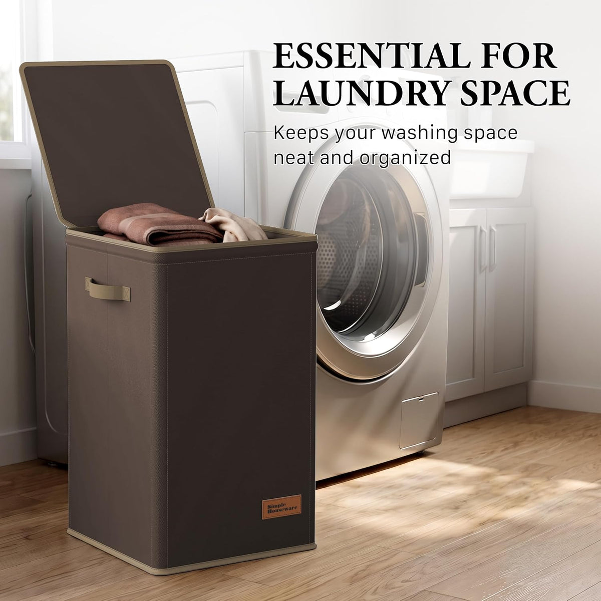 Foldable Laundry Hamper Basket with Lid and Bag, Beige