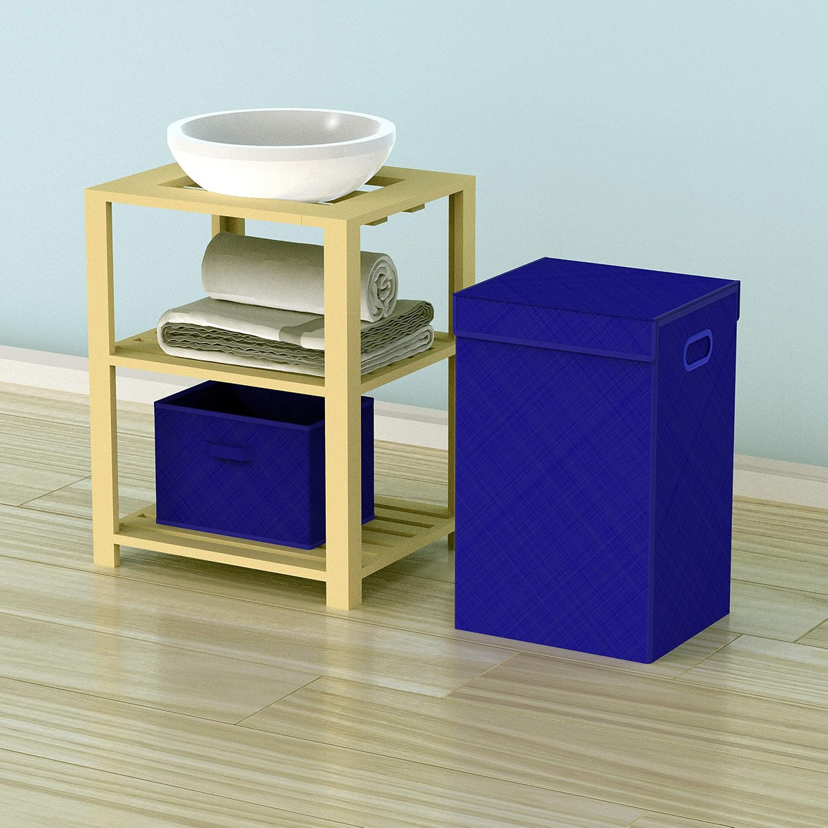 Foldable Laundry Hamper Basket with Lid and Bag, Beige