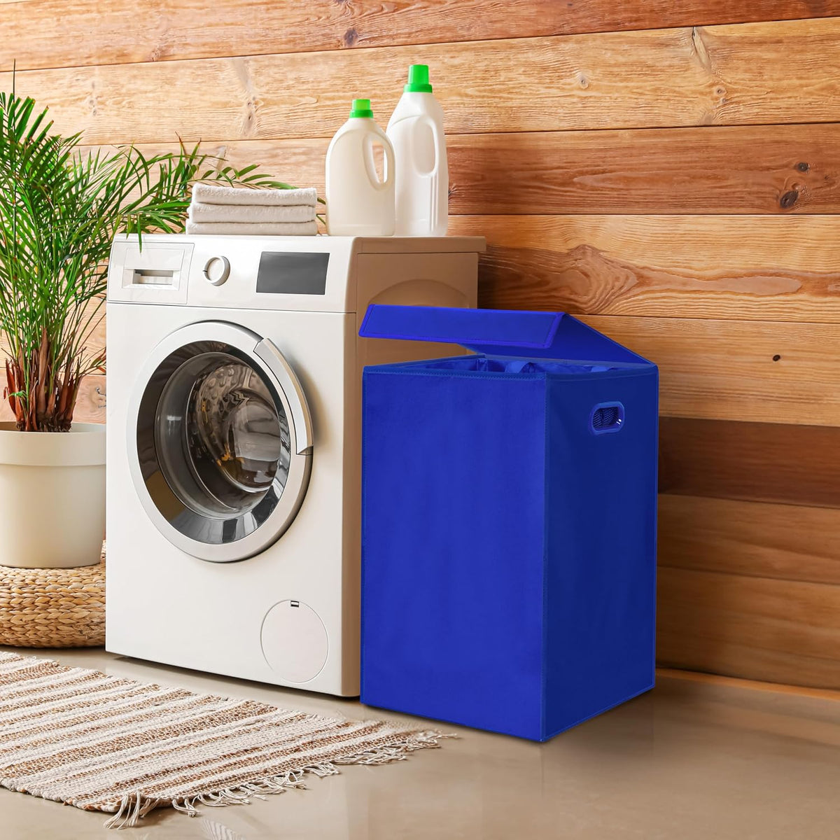 Foldable Laundry Hamper Basket with Lid and Bag, Beige