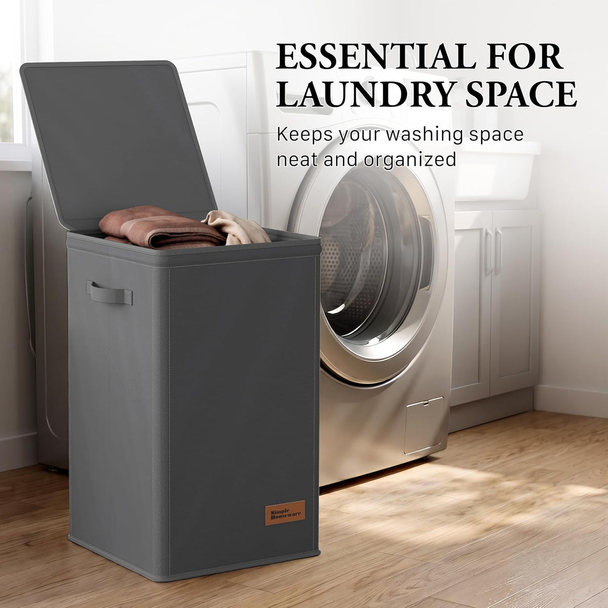 Foldable Laundry Hamper Basket with Lid and Bag, Beige