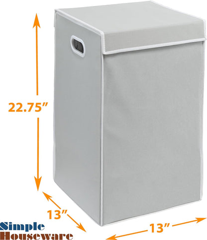 Foldable Laundry Hamper Basket with Lid and Bag, Beige