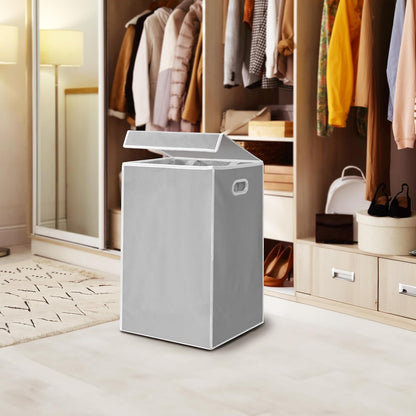 Foldable Laundry Hamper Basket with Lid and Bag, Beige