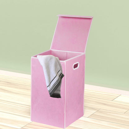 Foldable Laundry Hamper Basket with Lid and Bag, Beige