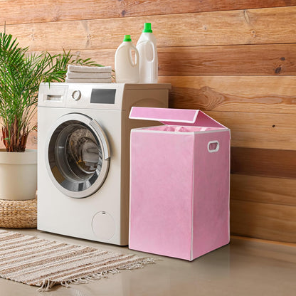 Foldable Laundry Hamper Basket with Lid and Bag, Beige