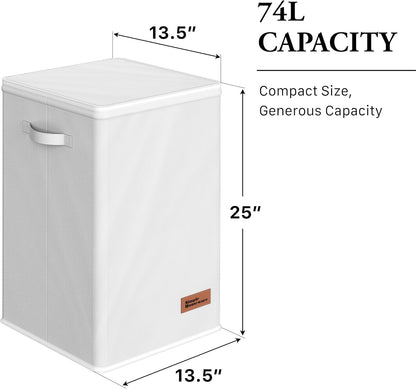 Foldable Laundry Hamper Basket with Lid and Bag, Beige